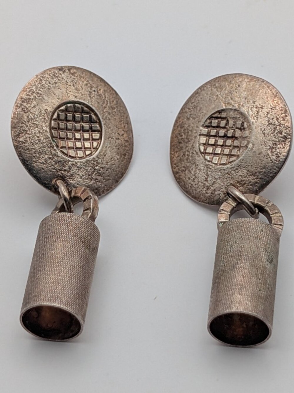 Vintage Handmade Handcrafted Hammered Barrel Cylinder Earrings